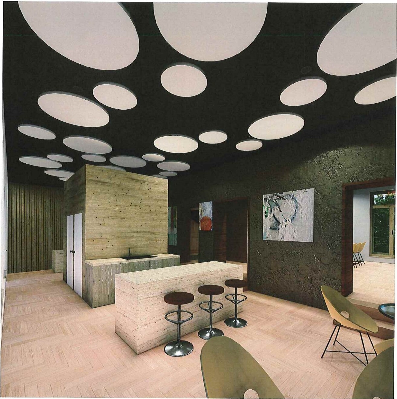 Vizualizácia barovej / spoločenskej zóny